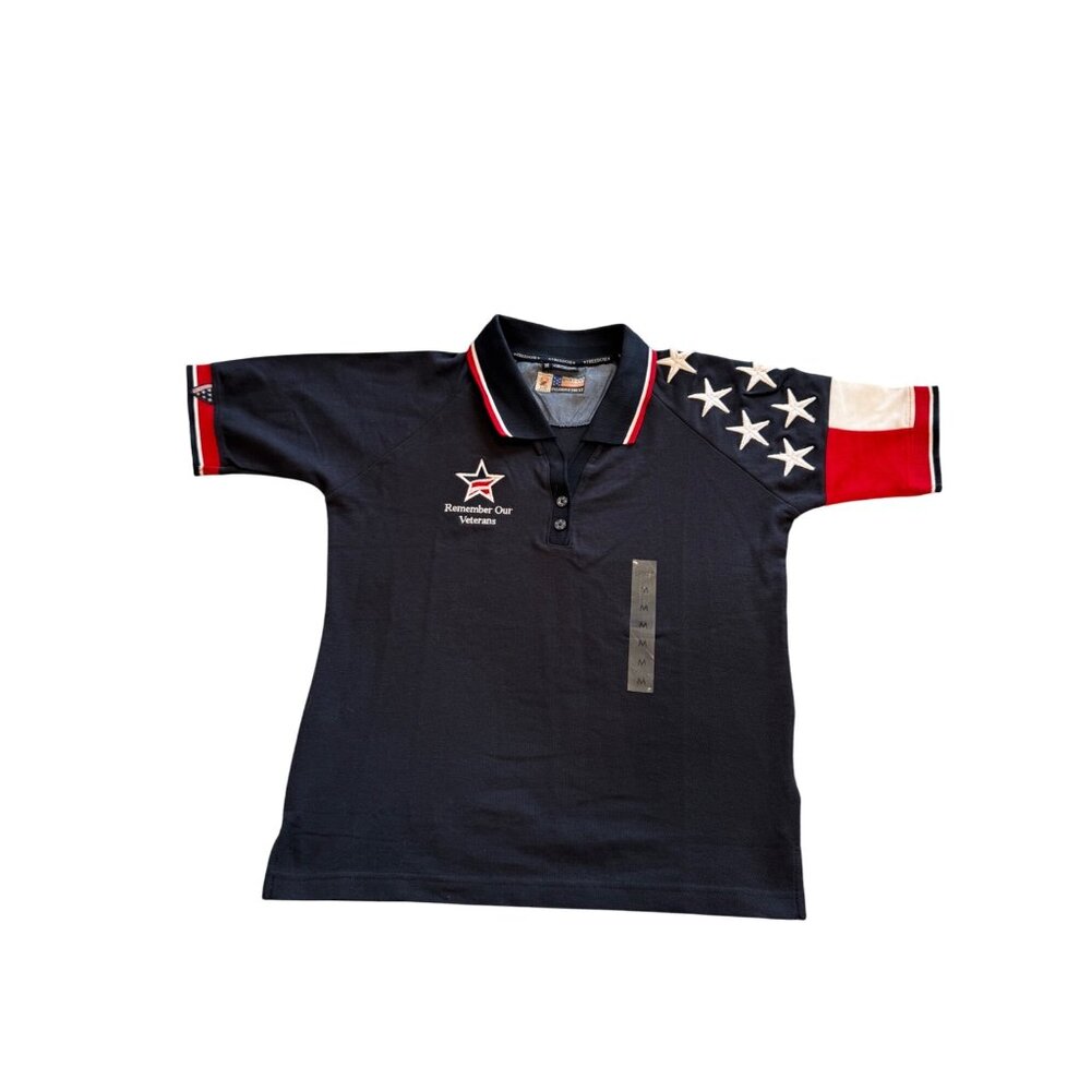 NWT Patriotic Rock Point Mens Polo Shirt M American Flag Star Design